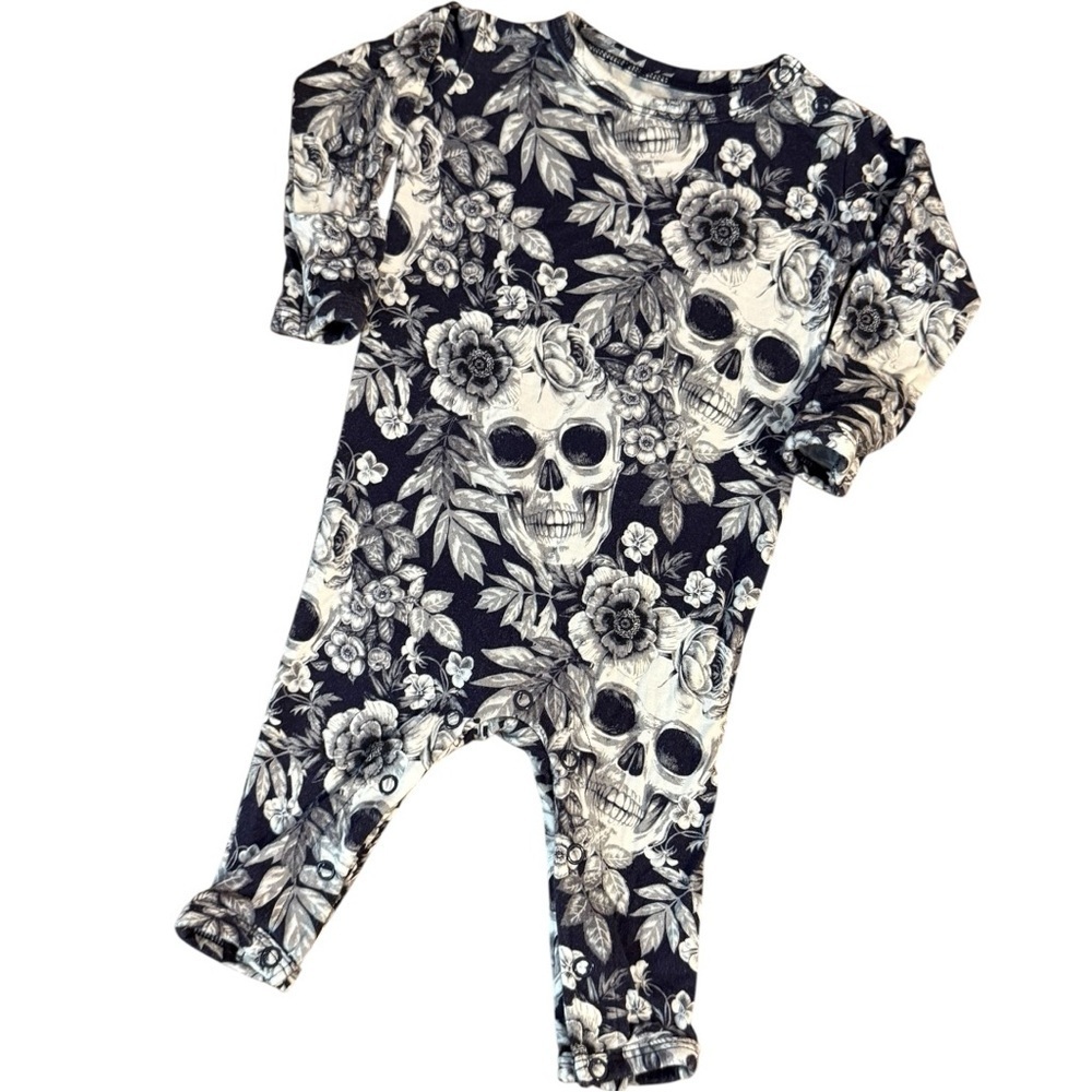 Little Bum Bums Floral Skull Bamboo Romper 0–3M Long Sleeve